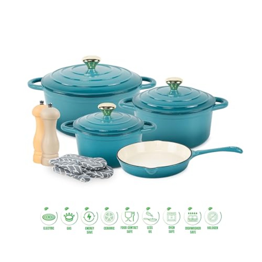 Dutch Oven Enamel - ENSEMBLE de 7 pièces émaillées antiadhésives