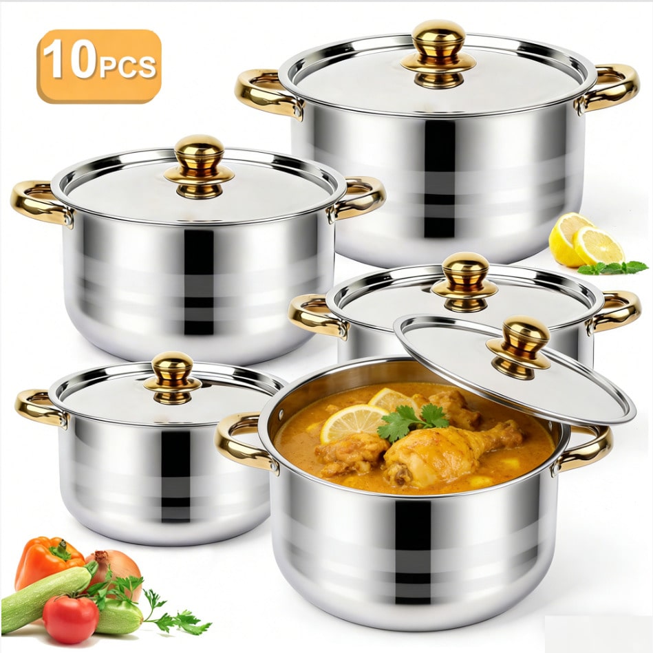 Home Cooking Restaurants - Ensemble de casseroles en acier inoxydable,