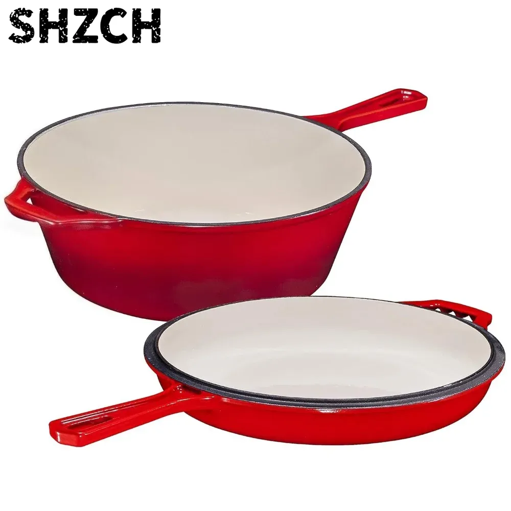 Dutch Oven Enamel - Four en fonte émaillée 2-en-1 avec